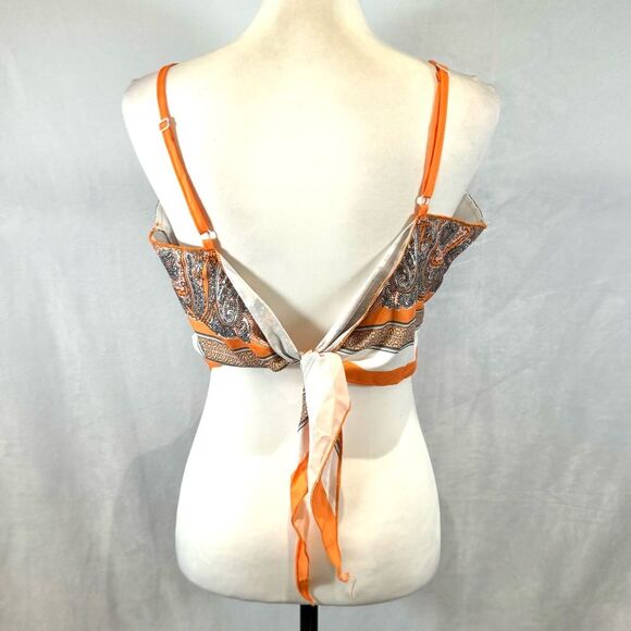 Orange and white paisley boho print bandeau cami top size large - Picture 7 of 9